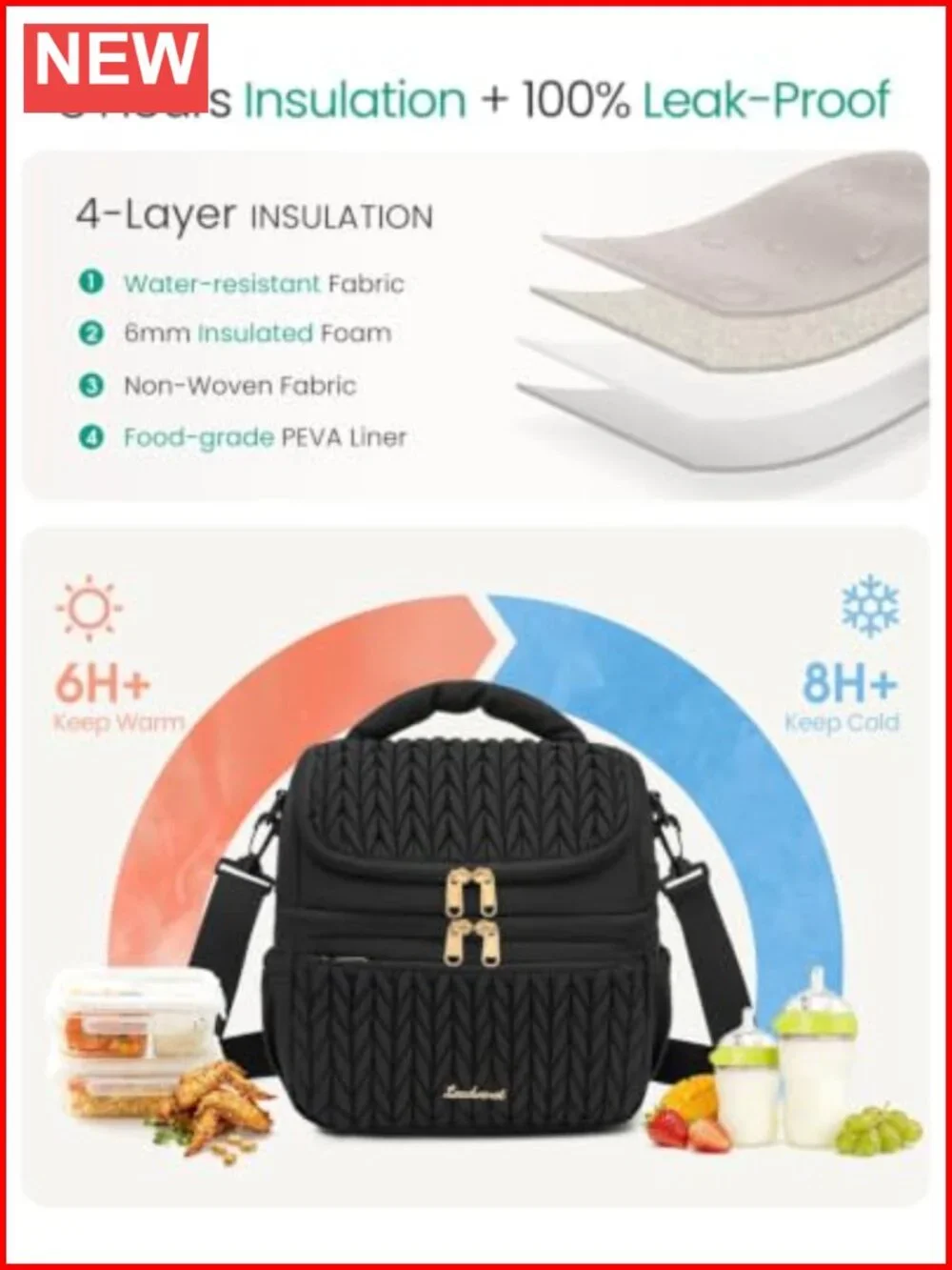 12L Breastmilk Cooler Bag Insulated Double Deck Bottle Bag